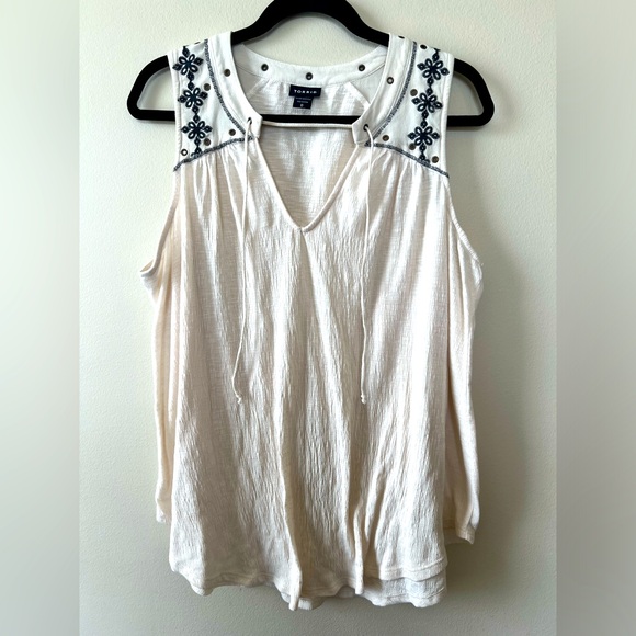 Torrid Size 0 Sleeveless Tunic Tank‎ Women L with Tie Front Embroidered Grommets - Picture 2 of 12